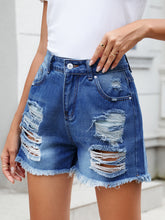 Distressed Raw Hem Denim Shorts OutfitFlow